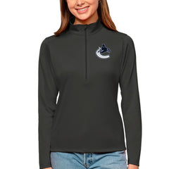 Vancouver Canucks Antigua Women's Tribute Quarter-Zip Pullover Top - Charcoal Pullover
