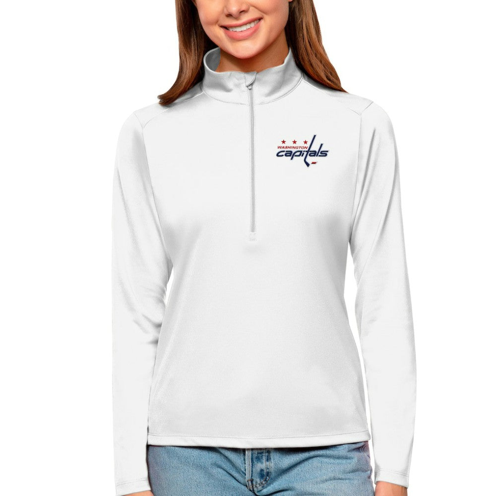 Washington Capitals Antigua Women's Tribute Quarter-Zip Pullover Top - White Pullover