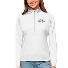 Washington Capitals Antigua Women's Tribute Quarter-Zip Pullover Top - White Pullover