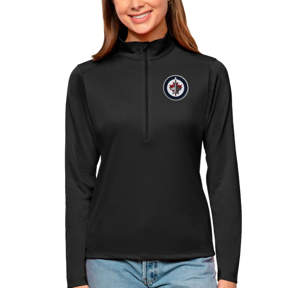 Winnipeg Jets Antigua Women's Tribute Quarter-Zip Pullover Top - Black Pullover