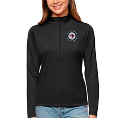 Winnipeg Jets Antigua Women's Tribute Quarter-Zip Pullover Top - Black Pullover