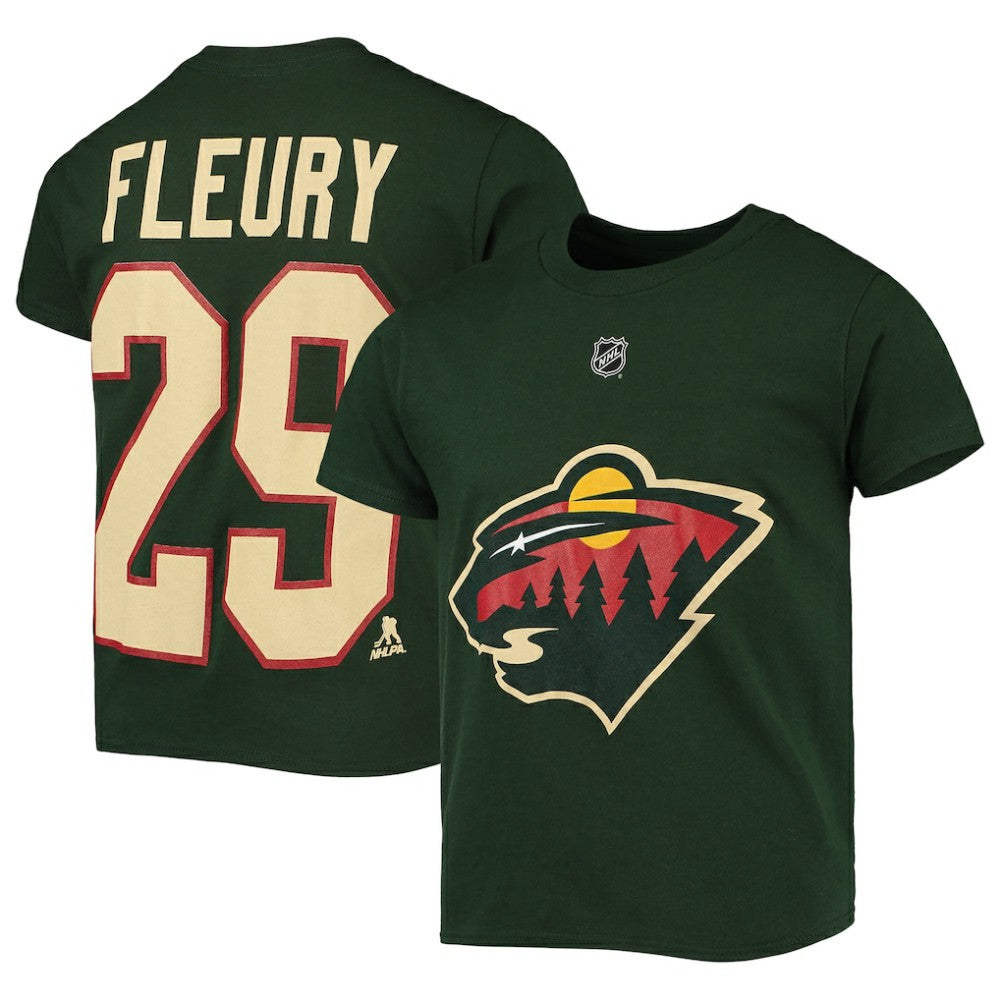 Marc-Andre Fleury Minnesota Wild Youth Player Name & Number T-Shirt - Green T-shirts