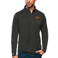 Chicago Blackhawks Antigua Tribute Quarter-Zip Pullover Top - Charcoal Pullover