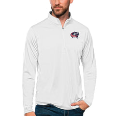 Columbus Blue Jackets Antigua Tribute Quarter-Zip Pullover Top - White Pullover