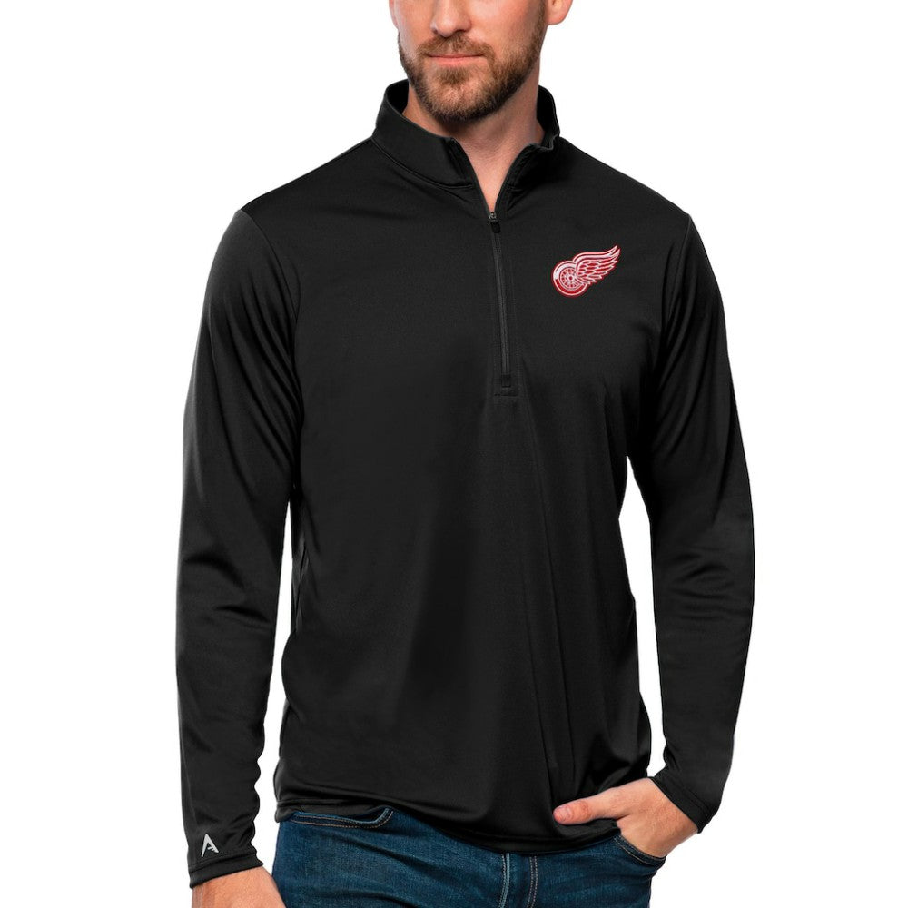 Detroit Red Wings Antigua Tribute Quarter-Zip Pullover Top - Black Pullover