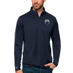 Edmonton Oilers Antigua Tribute Quarter-Zip Pullover Top - Navy Pullover