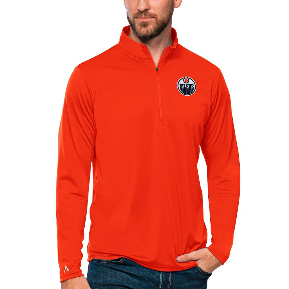 Edmonton Oilers Antigua Tribute Quarter-Zip Pullover Top - Orange Pullover