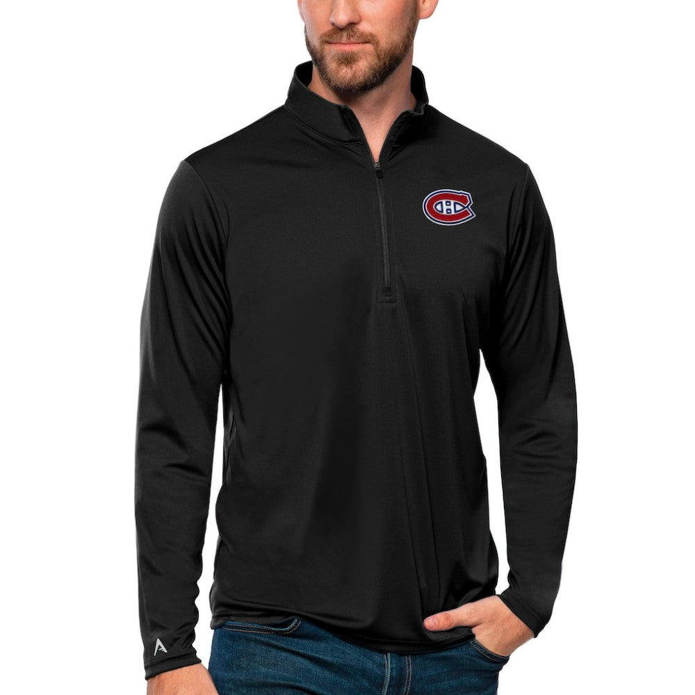 Montreal Canadiens Antigua Tribute Quarter-Zip Pullover Top - Black Pullover