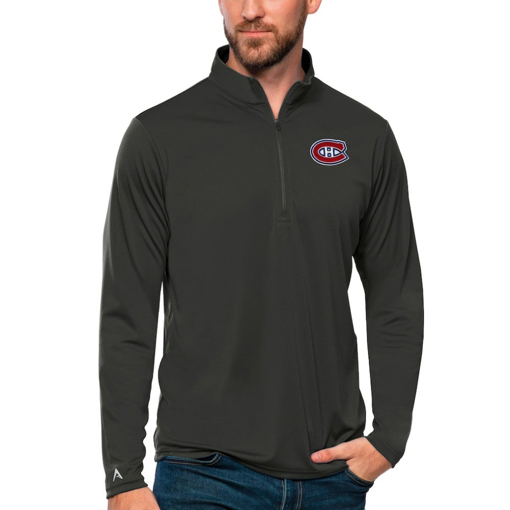 Montreal Canadiens Antigua Tribute Quarter-Zip Pullover Top - Charcoal Pullover
