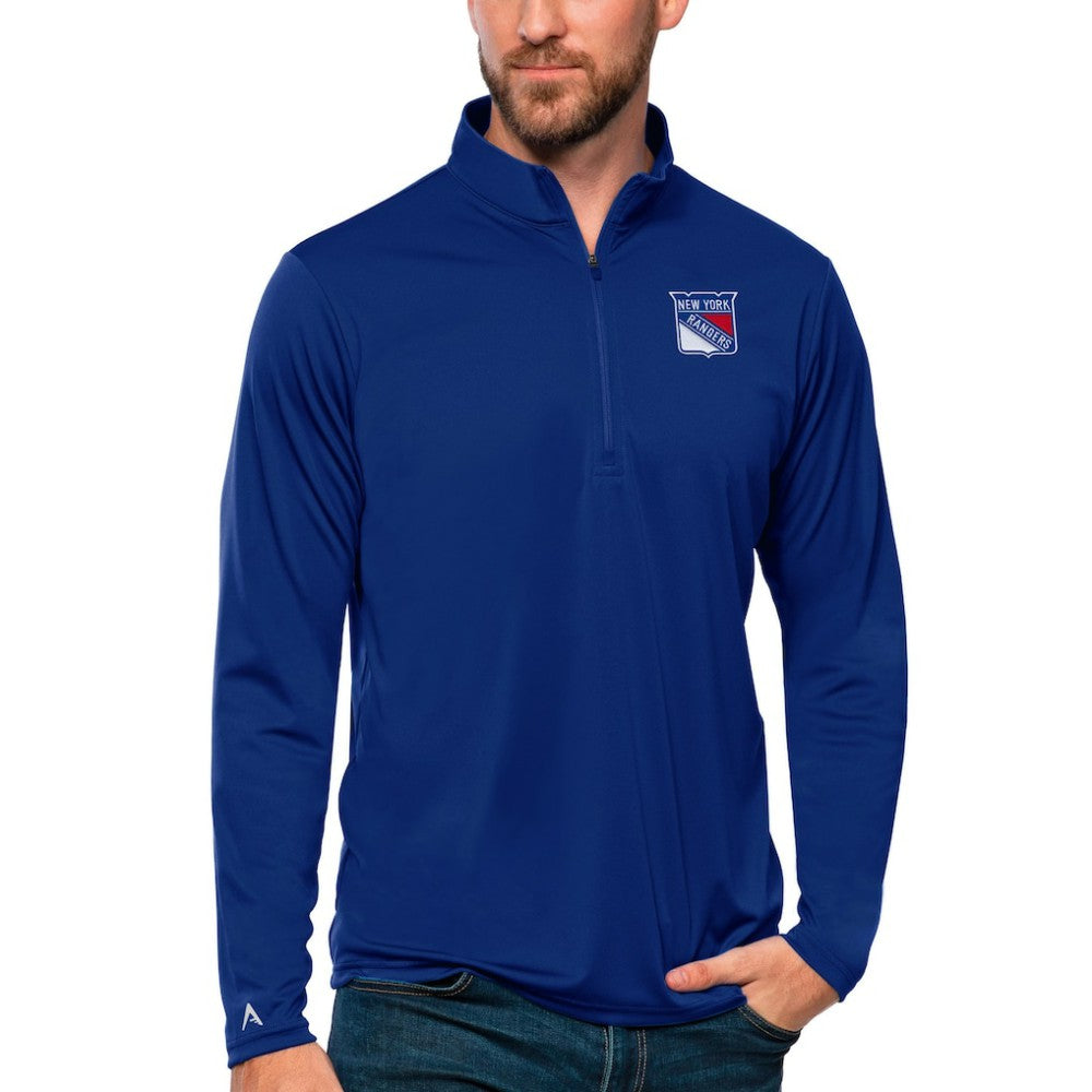 New York Rangers Antigua Tribute Quarter-Zip Pullover Top - Blue Pullover