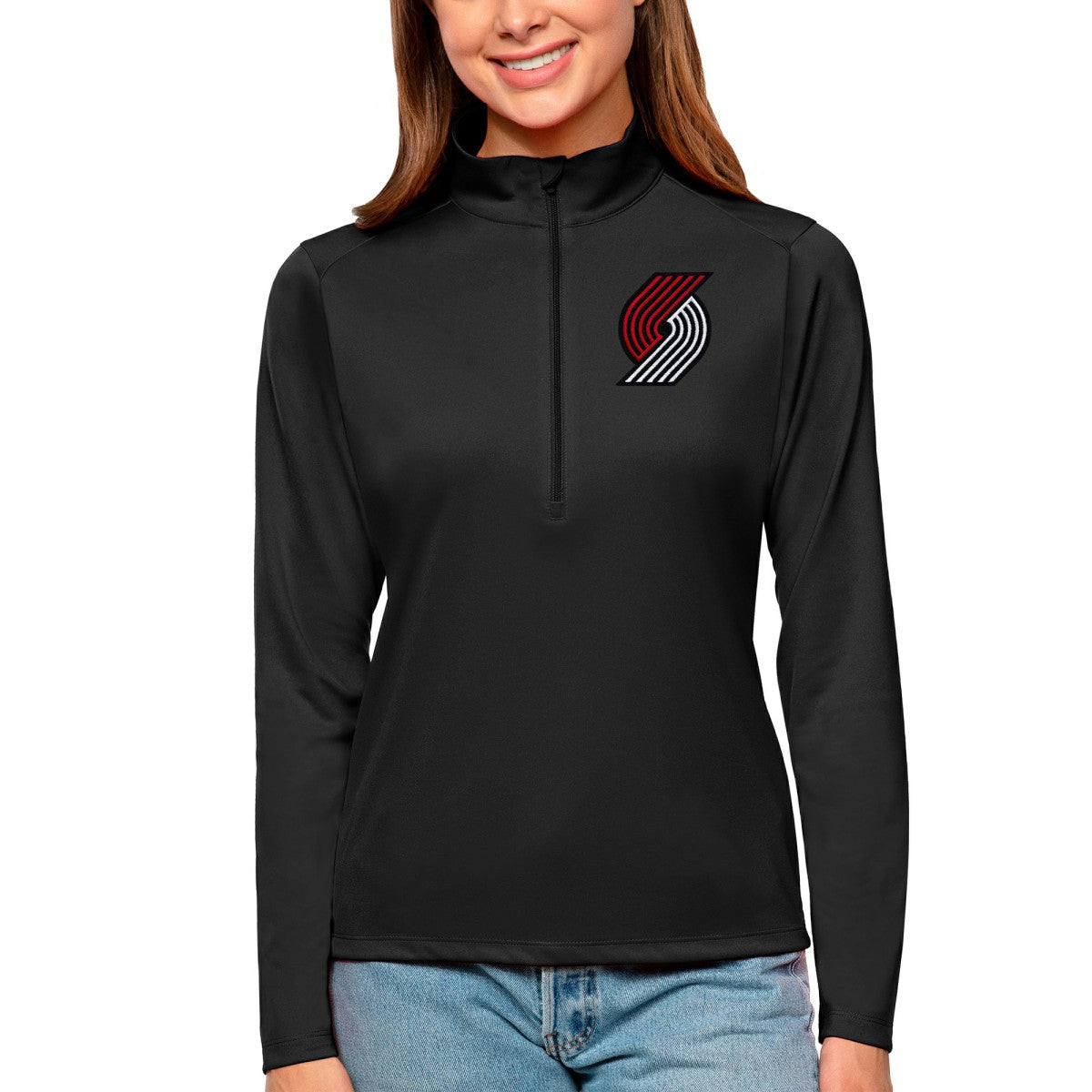 Portland Trail Blazers Antigua Women's Tribute Half-Zip Top - Black discount