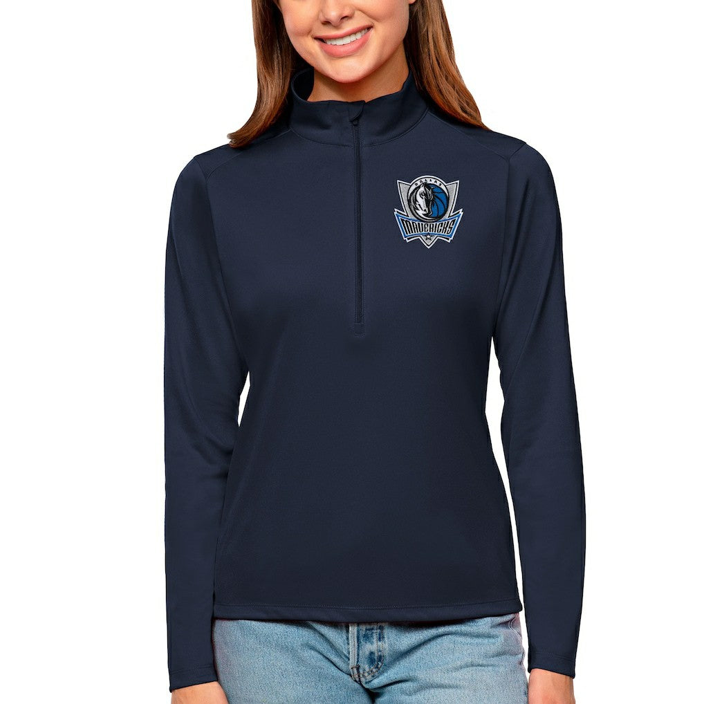 Dallas Mavericks Antigua Women's Tribute Half-Zip Top sale - Navy discount