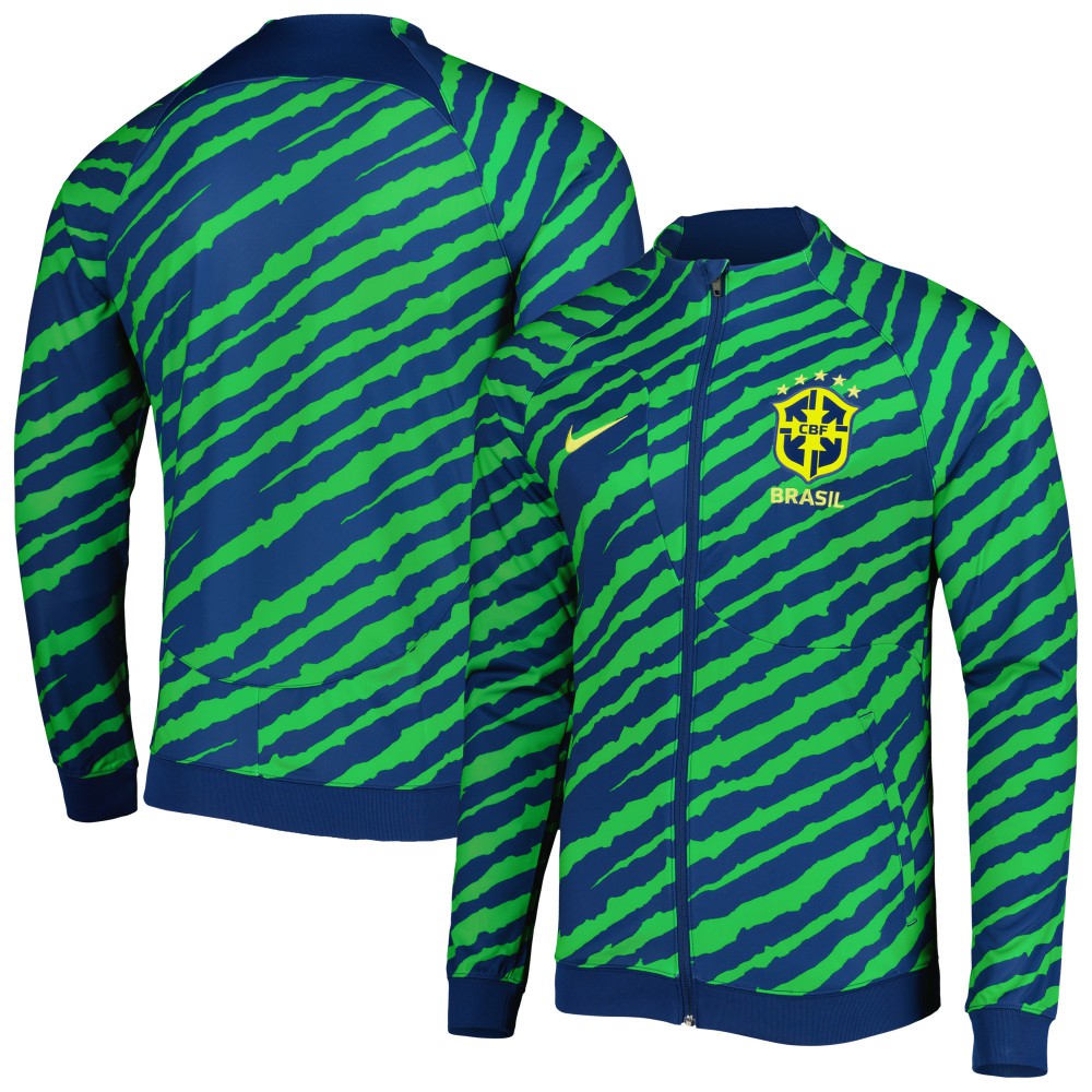 Brazil National Team 2022 Academy Pro Anthem Performance Raglan Full-Zip Jacket - Blue/Green shop