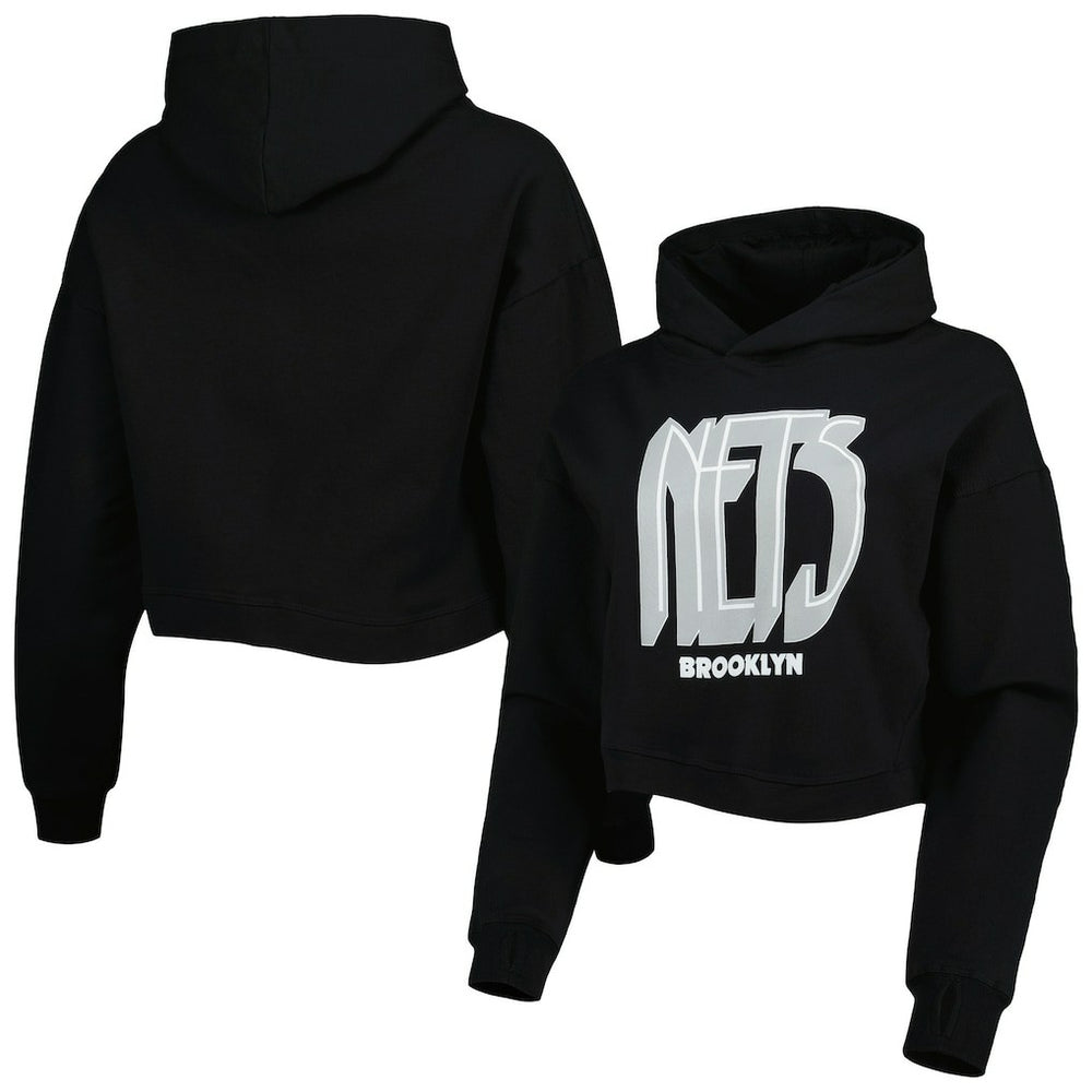Brooklyn Nets Lusso Women's Layla World Tour Cropped Pullover Hoodie - Black online