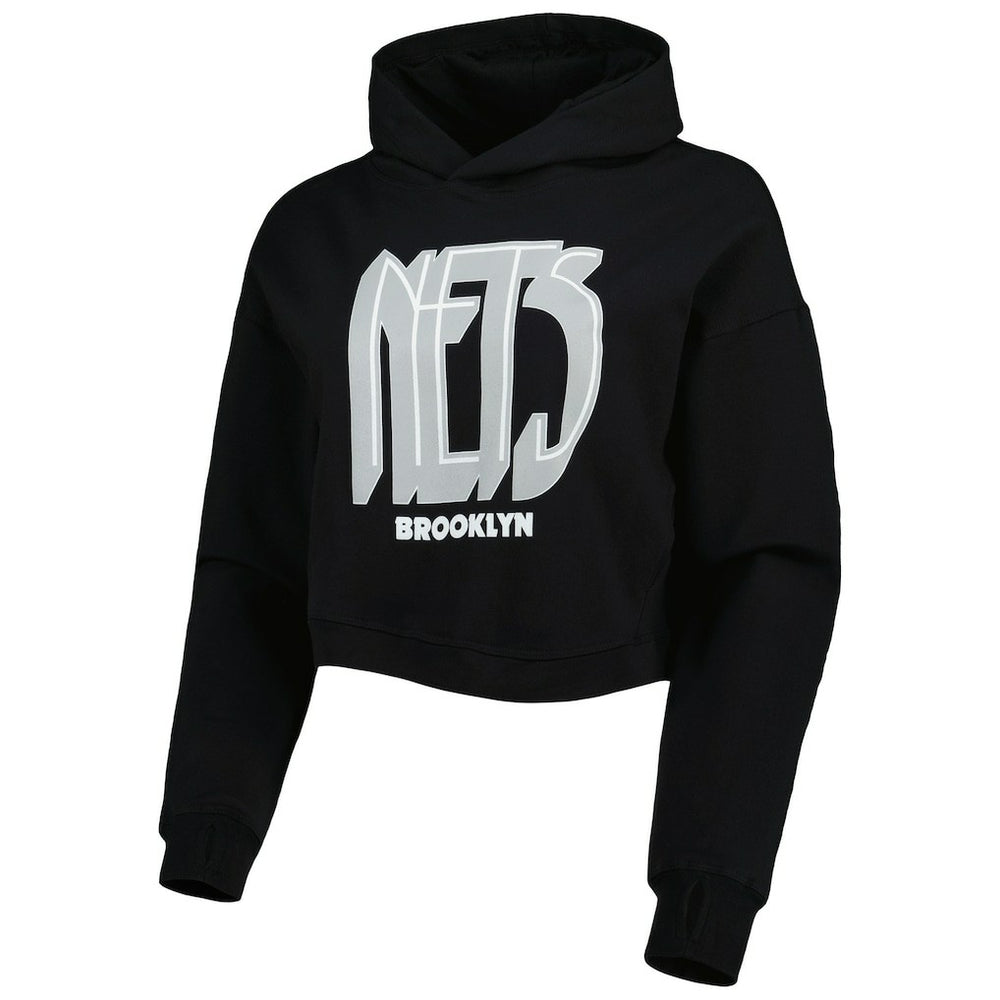Brooklyn Nets Lusso Women's Layla World Tour Cropped Pullover Hoodie - Black online