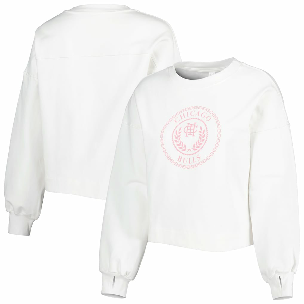 Chicago Bulls Lusso Women's Lola Ball and Chain Pullover Sweatshirt - White on sale