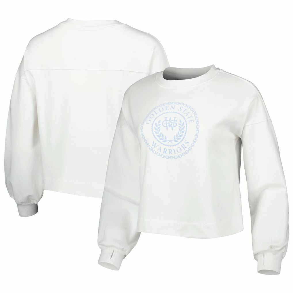Golden State Warriors Lusso Women's Lola Ball and Chain Pullover Sweatshirt sale - White discount