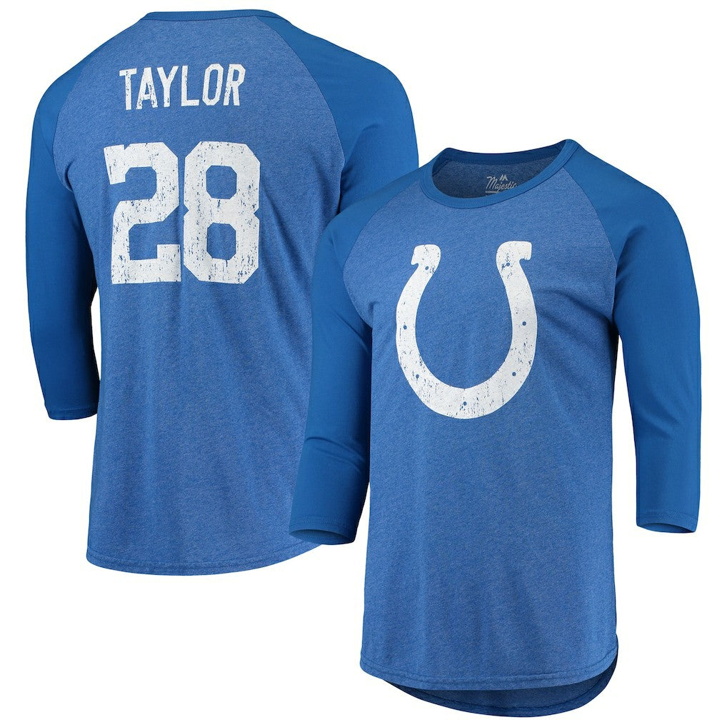 Jonathan Taylor Indianapolis Colts Majestic Threads Name & Number Team Colorway Tri-Blend 3/4 Raglan Sleeve Player T-Shirt - Royal on sale