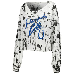 Jonathan Taylor Indianapolis Colts Majestic Threads Women's Off-Shoulder Tie-Dye Name & Number Cropped Long Sleeve V-Neck T-Shirt - White outlet