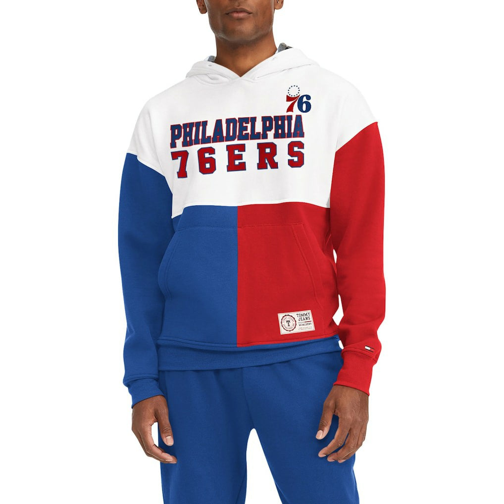 Philadelphia 76ers Tommy Jeans Andrew Split Pullover Hoodie - White/Red for sale