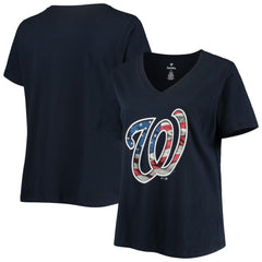 Washington Nationals Women's Plus Size Banner V-Neck T-Shirt Navy