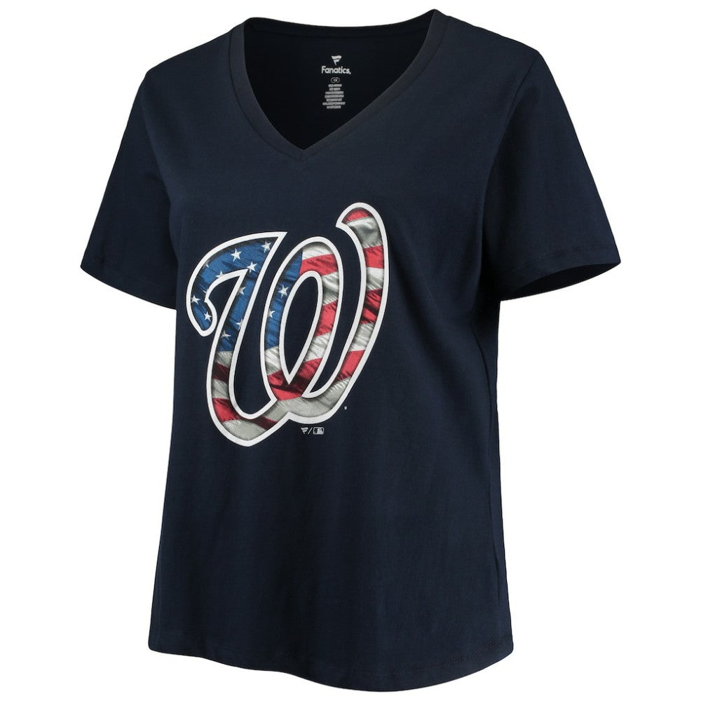 Washington Nationals Women's Plus Size Banner V-Neck T-Shirt Navy