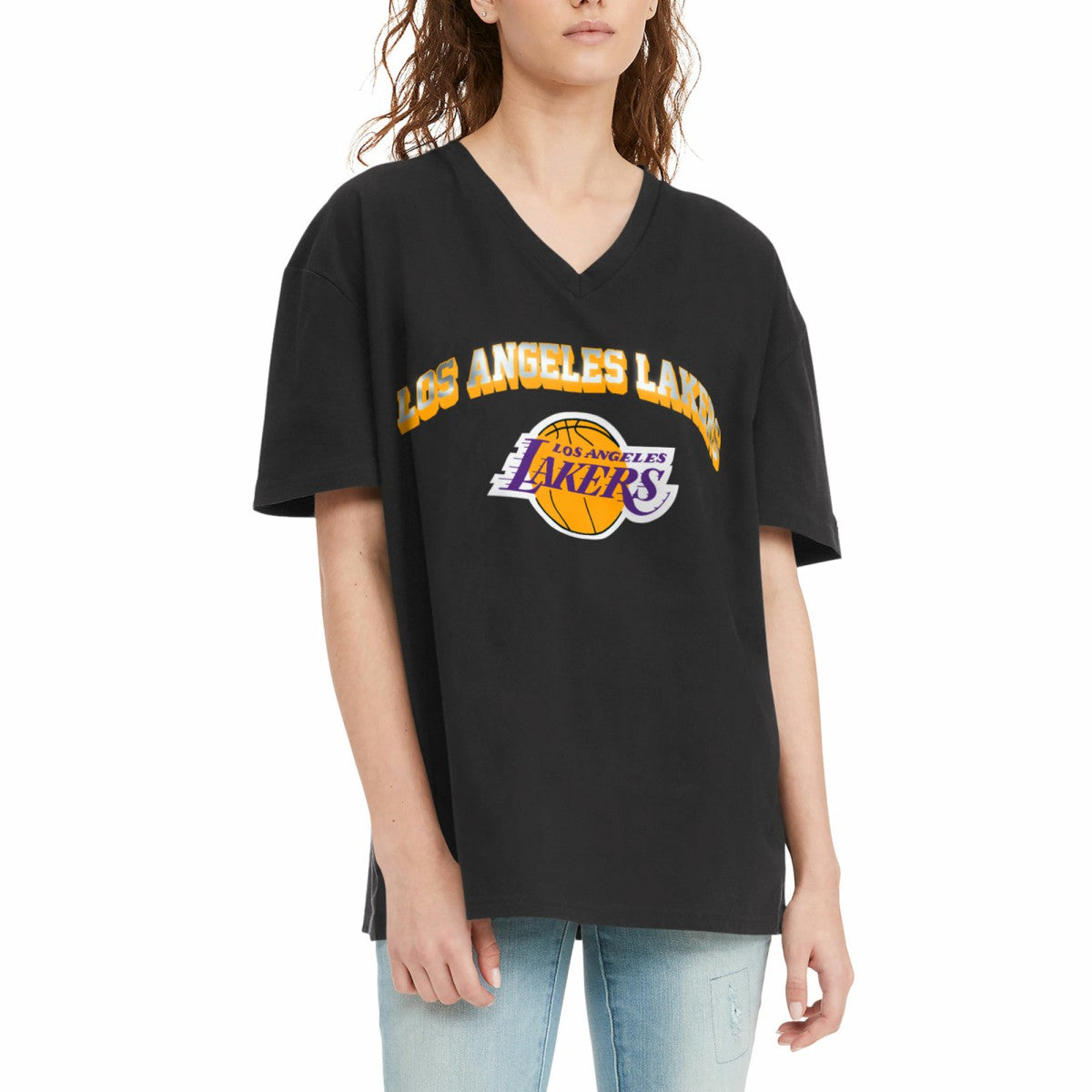 Los Angeles Lakers Tommy Jeans Women's Ashley V-Neck T-Shirt - Black cheap