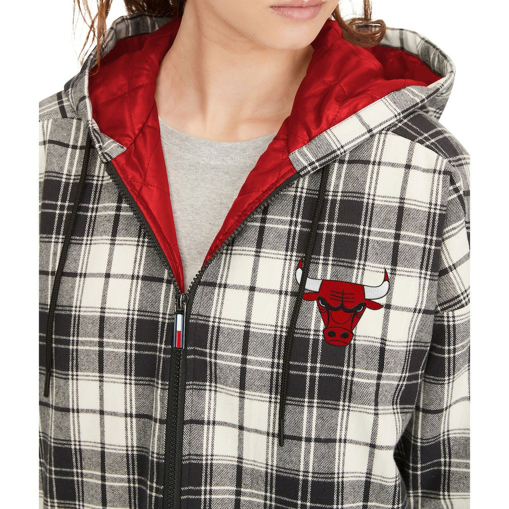 Chicago Bulls Tommy Jeans Women's Molly Flannel Full-Zip Hoodie - Black/Cream on sale