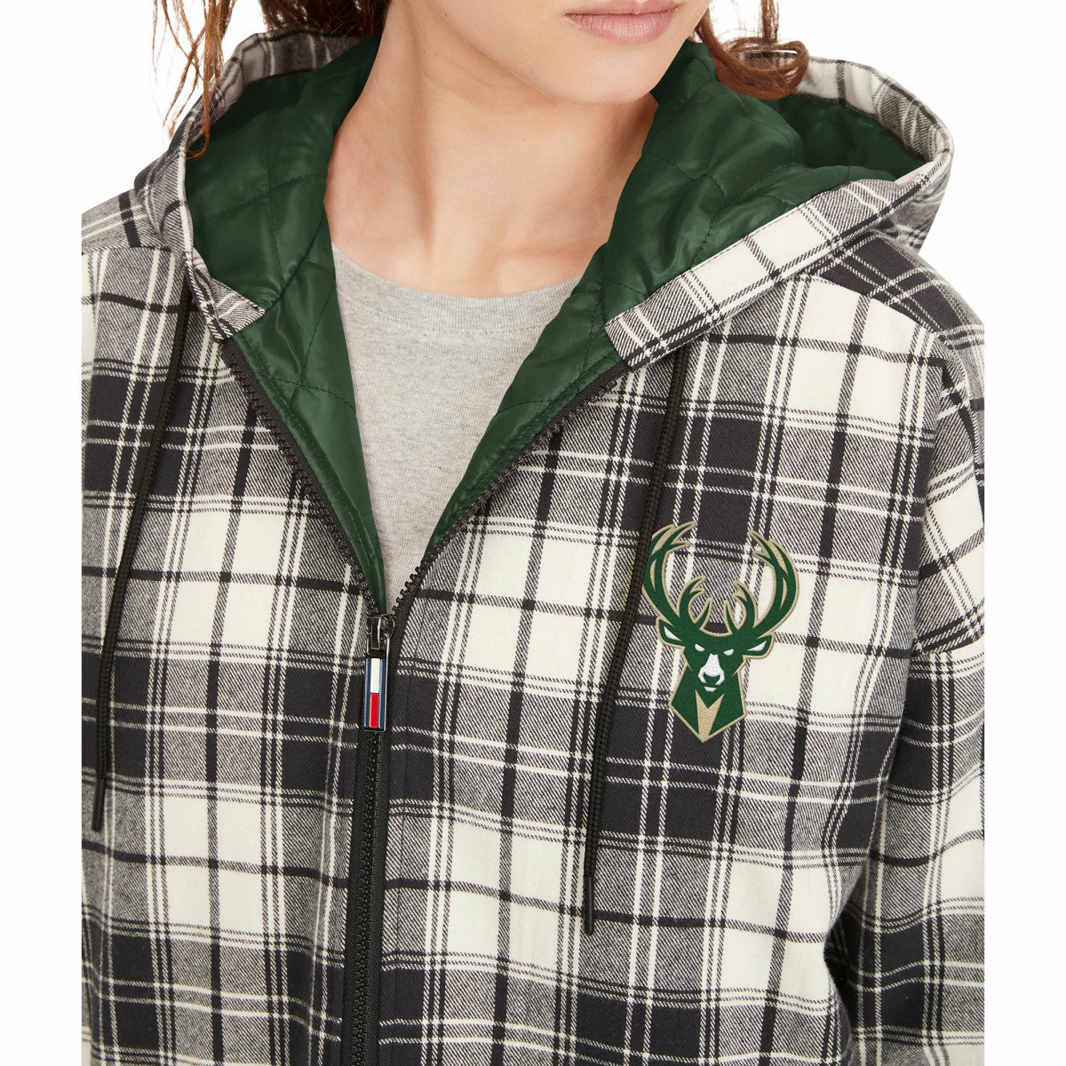 Milwaukee Bucks Tommy Jeans Women's Molly Flannel Full-Zip Hoodie - Black/Cream shop