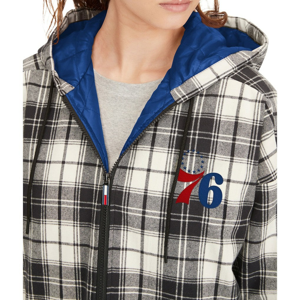 Philadelphia 76ers Tommy Jeans Women's Molly Flannel Full-Zip Hoodie - Black/Cream online