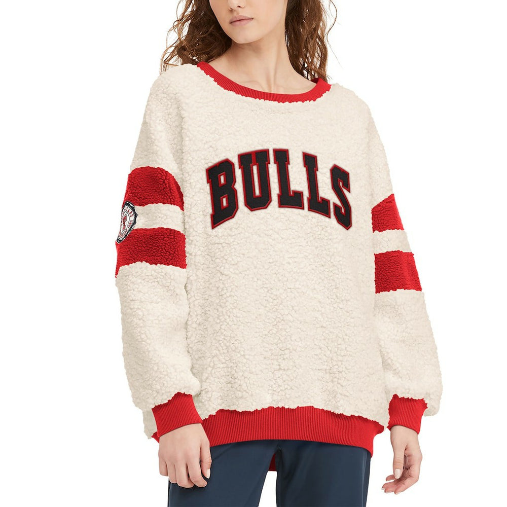 Chicago Bulls Tommy Jeans Women's Mindy Sherpa Pullover Sweatshirt - Oatmeal/Red shop