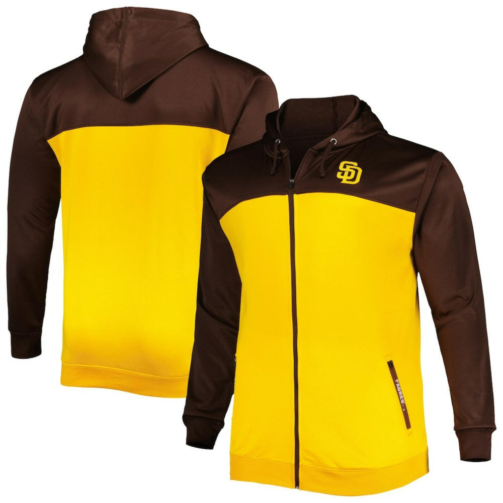San Diego Padres Big & Tall Yoke Full-Zip Hoodie Brown/Gold