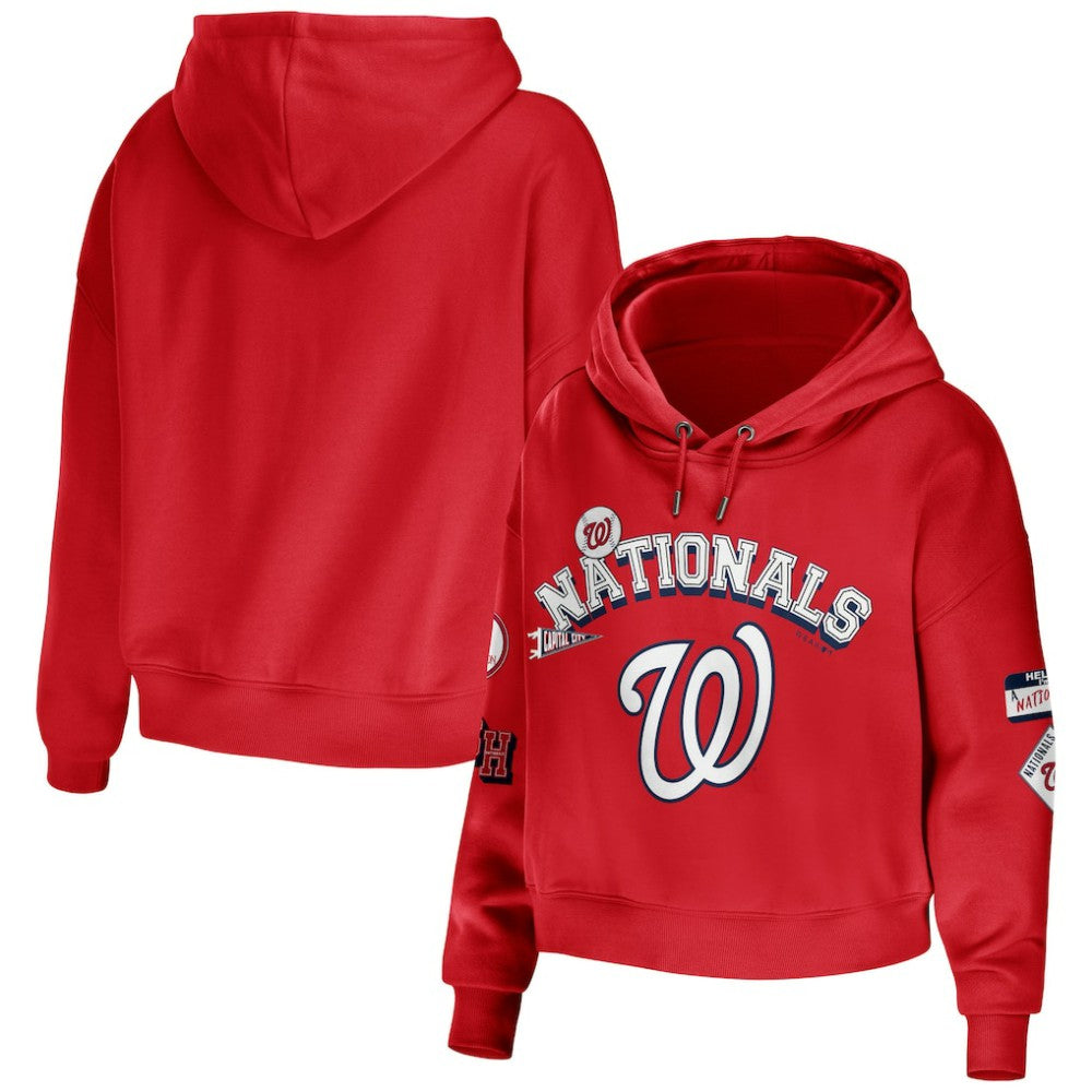 Washington Nationals WEAR by Erin Andrews Women's Modest Patches Cropped Pullover Hoodie Red