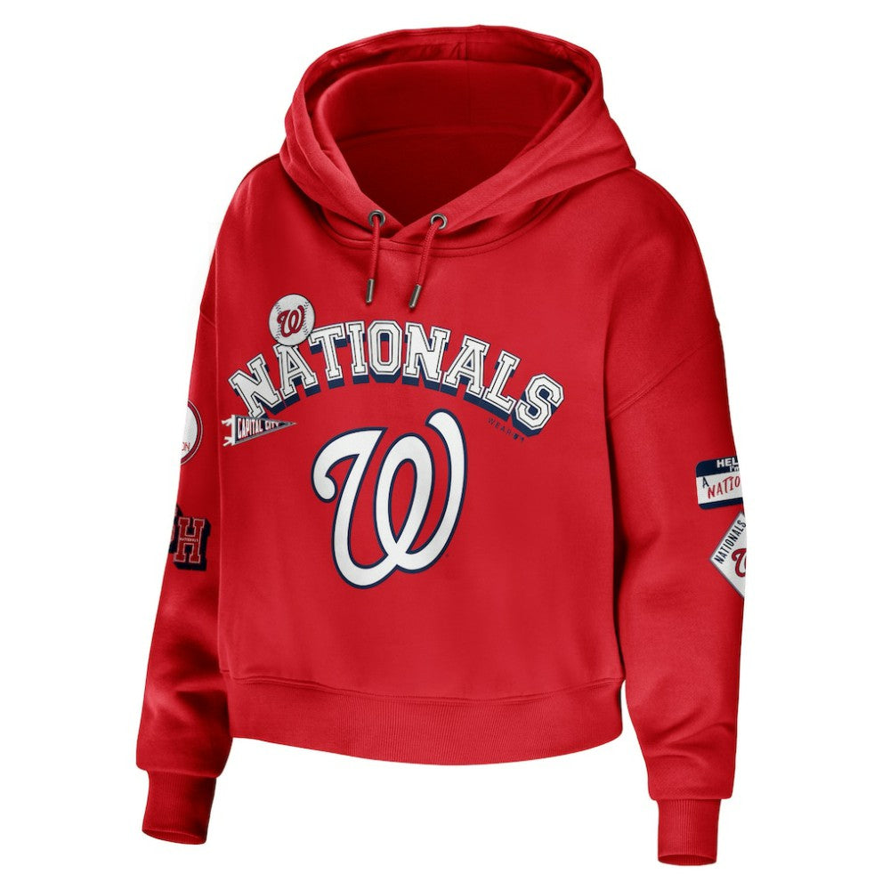 Washington Nationals WEAR by Erin Andrews Women's Modest Patches Cropped Pullover Hoodie Red
