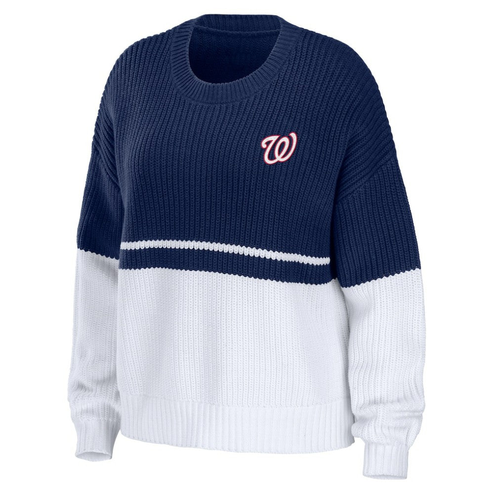 Washington Nationals WEAR by Erin Andrews Women's Chunky Pullover Sweatshirt Navy/White