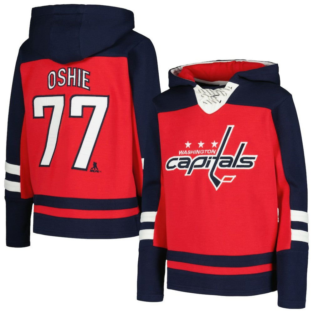 TJ Oshie Washington Capitals Youth Ageless Must-Have V-Neck Name & Number Pullover Hoodie - Red Hoodies