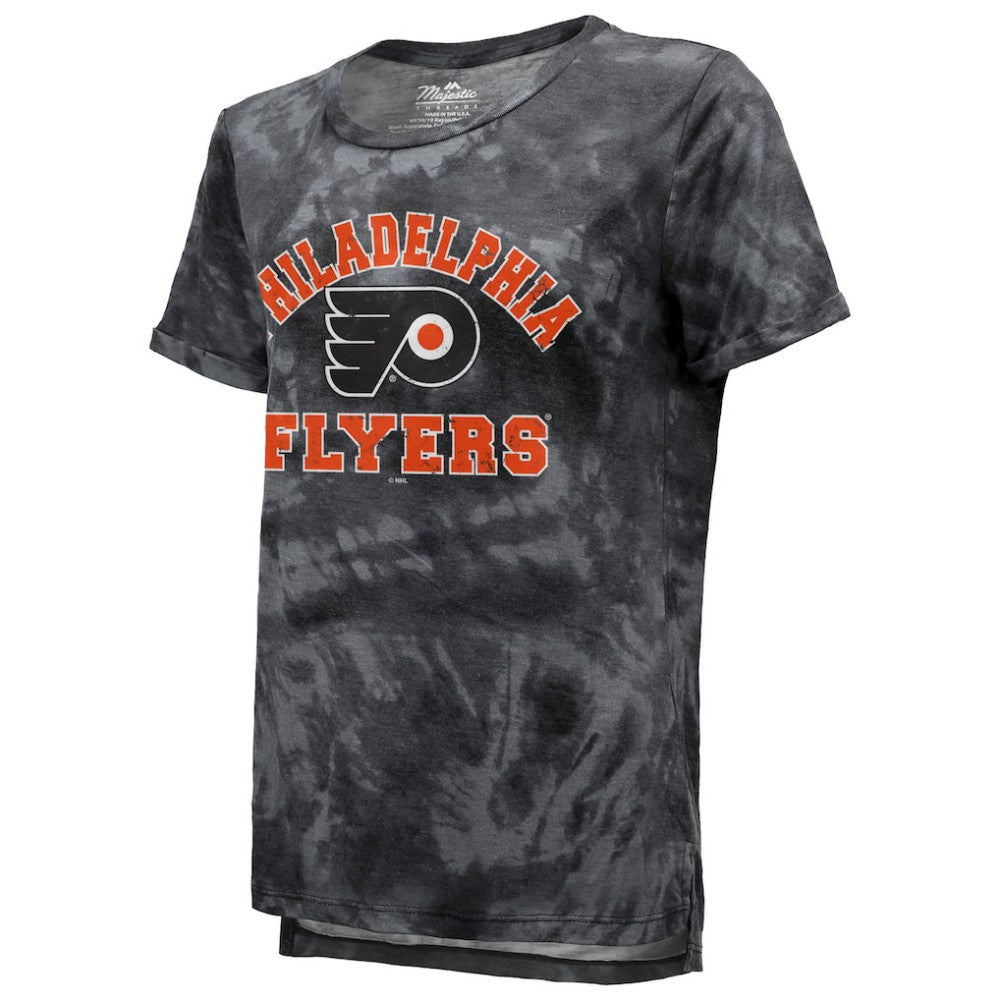 Philadelphia Flyers Majestic Threads Women's Boyfriend Tie-Dye Tri-Blend T-Shirt - Black T-shirts