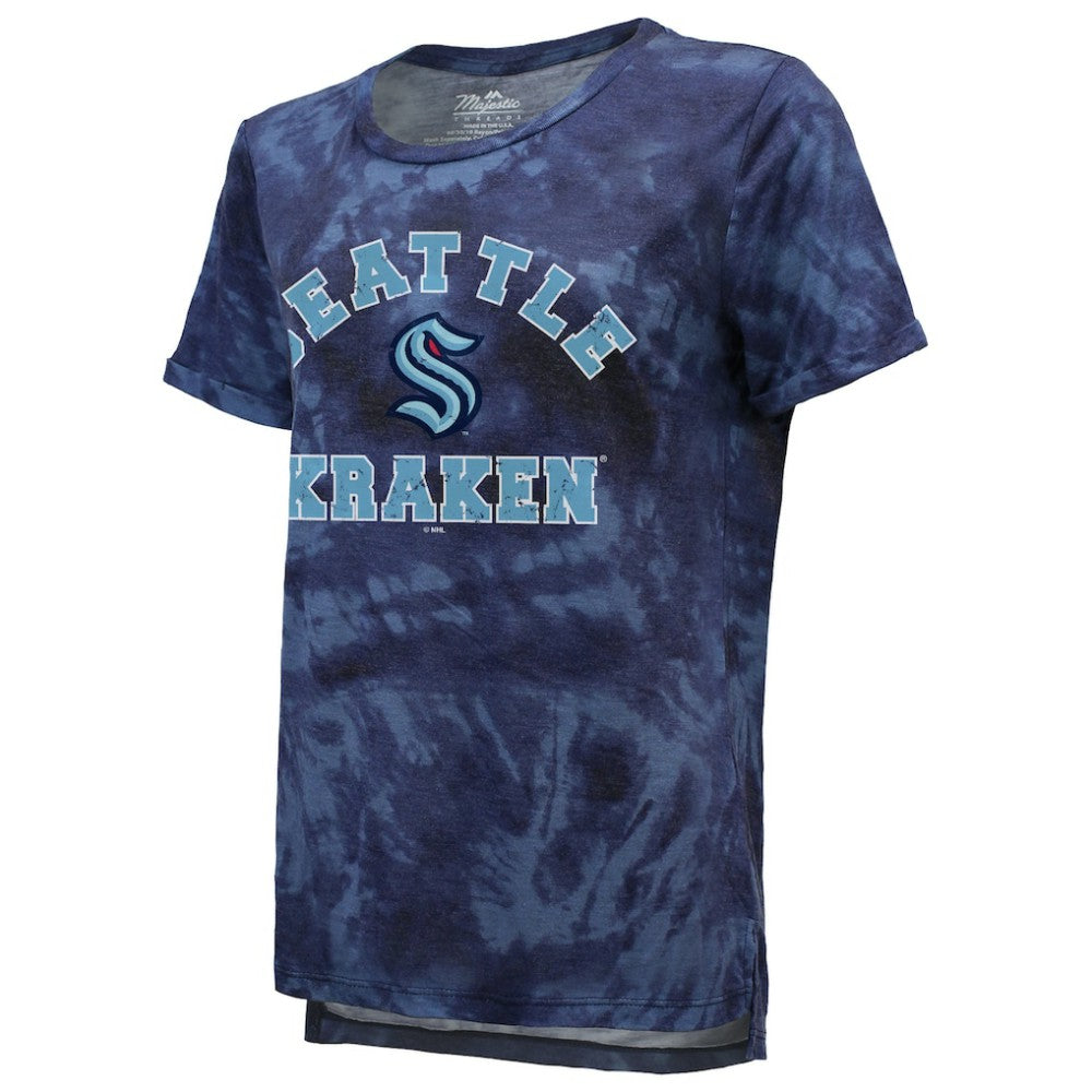 Seattle Kraken Majestic Threads Women's Boyfriend Tie-Dye T-Shirt - Deep Sea Blue T-shirts