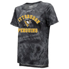Pittsburgh Penguins Majestic Threads Women's Boyfriend Tie-Dye Tri-Blend T-Shirt - Black T-shirts