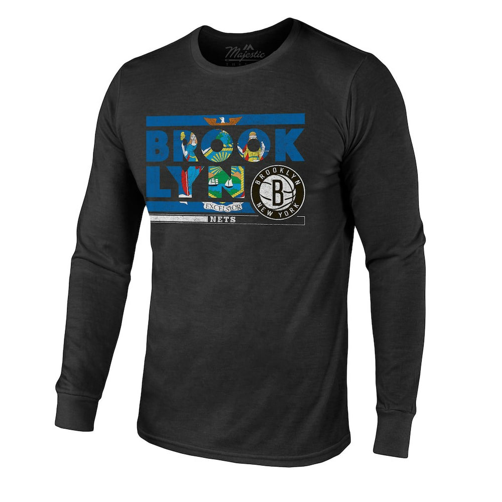 Brooklyn Nets Majestic Threads City and State Tri-Blend Long Sleeve T-Shirt - Black for sale