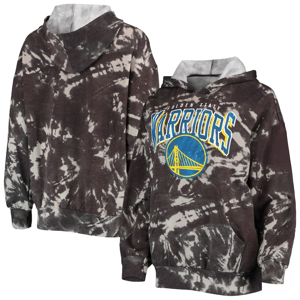 Golden State Warriors Majestic Threads Women's Burble Tie-Dye Tri-Blend Pullover Hoodie sale - Black cheap