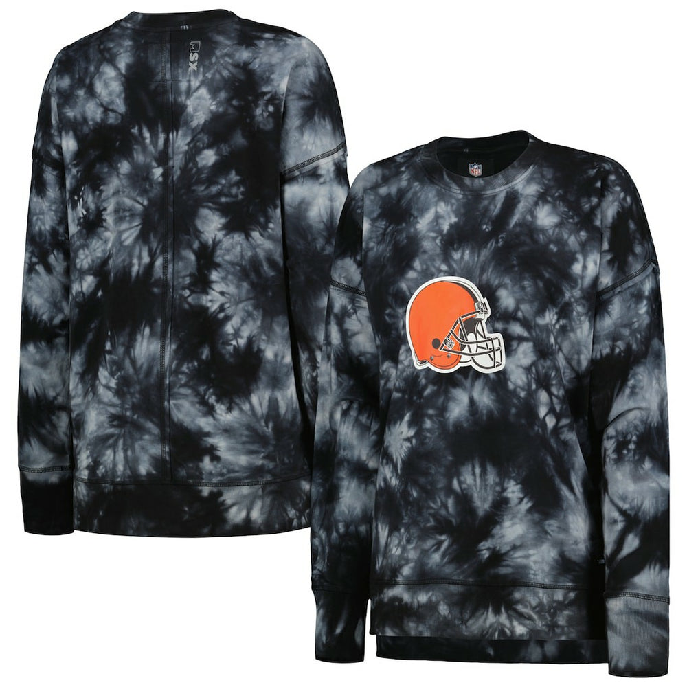 Cleveland Browns MSX by Michael Strahan Women's Bailey Tie-Dye Tri-Blend Pullover Sweatshirt - Black discount