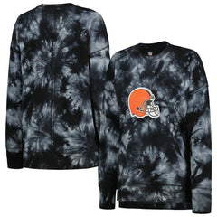 Cleveland Browns MSX by Michael Strahan Women's Bailey Tie-Dye Tri-Blend Pullover Sweatshirt - Black discount