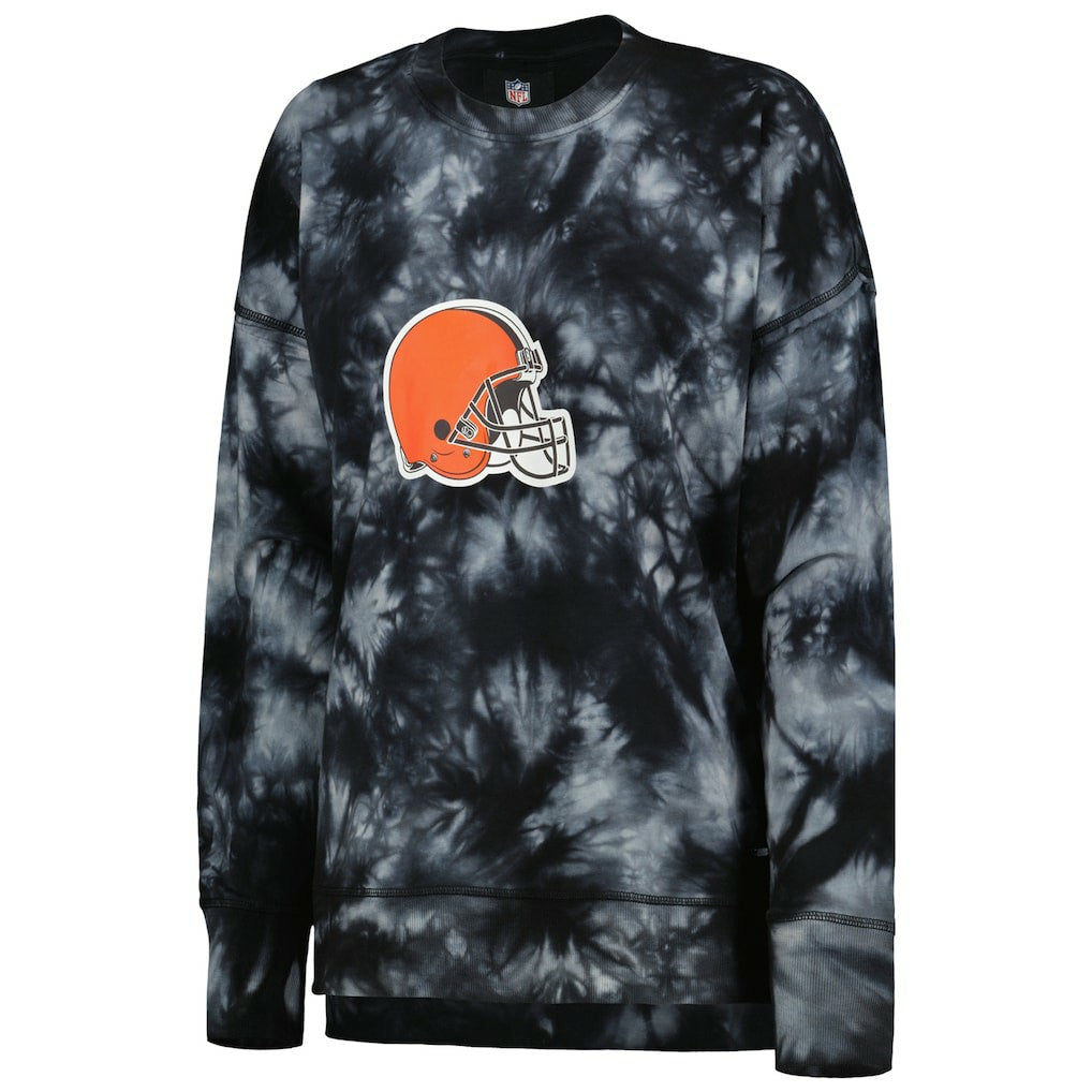 Cleveland Browns MSX by Michael Strahan Women's Bailey Tie-Dye Tri-Blend Pullover Sweatshirt - Black discount