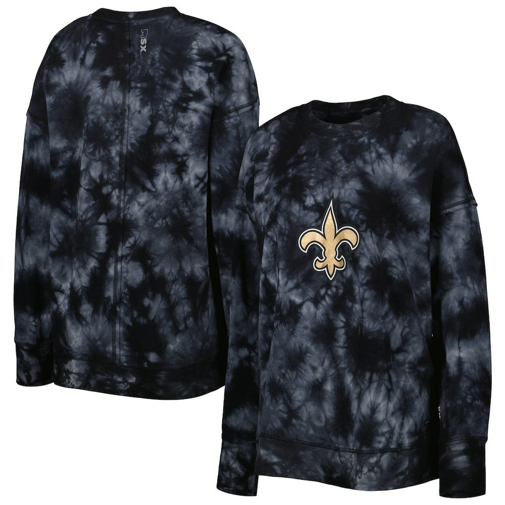 New Orleans Saints MSX by Michael Strahan Women's Bailey Tie-Dye Tri-Blend Pullover Sweatshirt - Black discount
