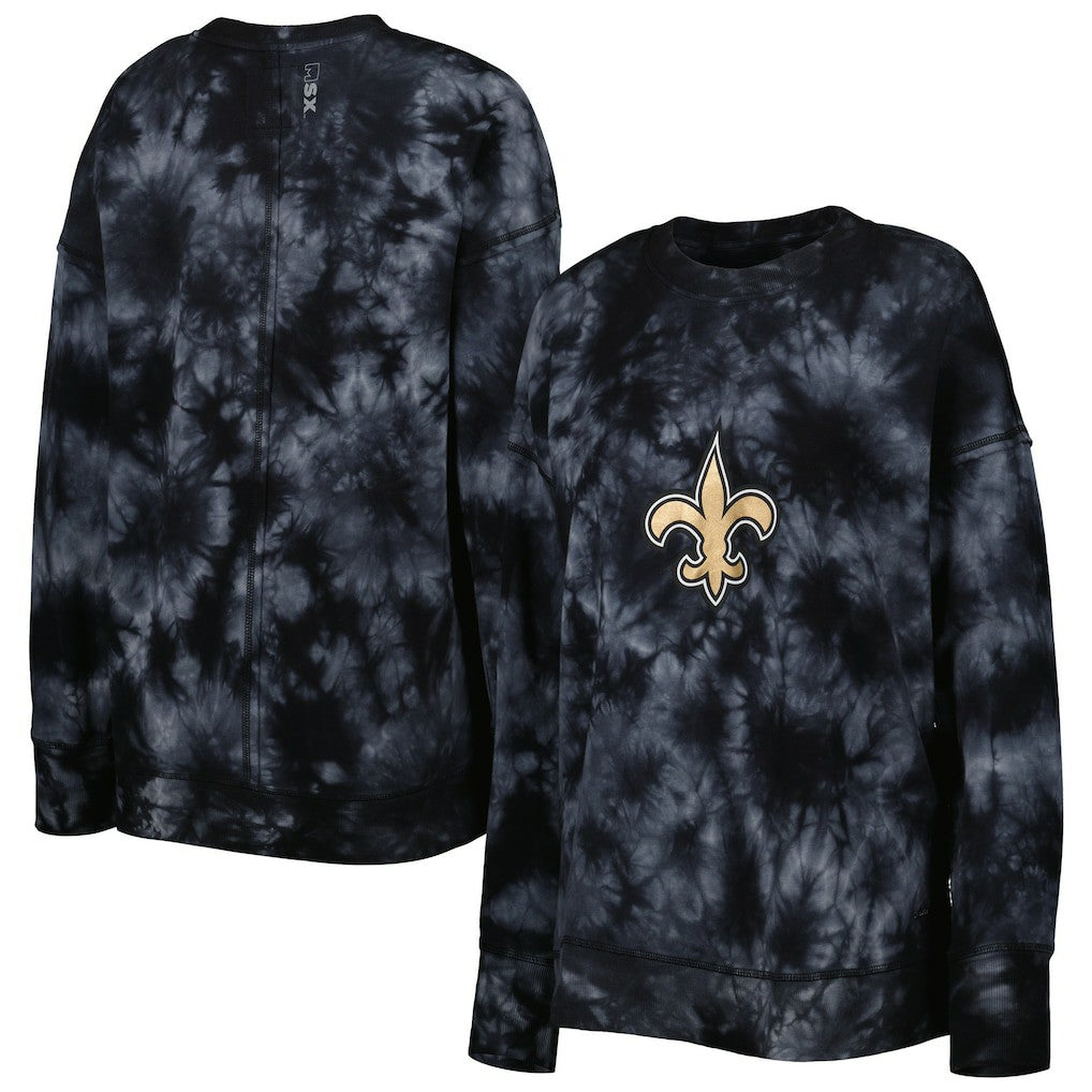 New Orleans Saints MSX by Michael Strahan Women's Bailey Tie-Dye Tri-Blend Pullover Sweatshirt - Black discount