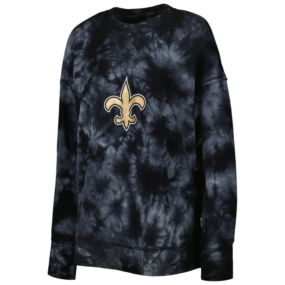 New Orleans Saints MSX by Michael Strahan Women's Bailey Tie-Dye Tri-Blend Pullover Sweatshirt - Black discount