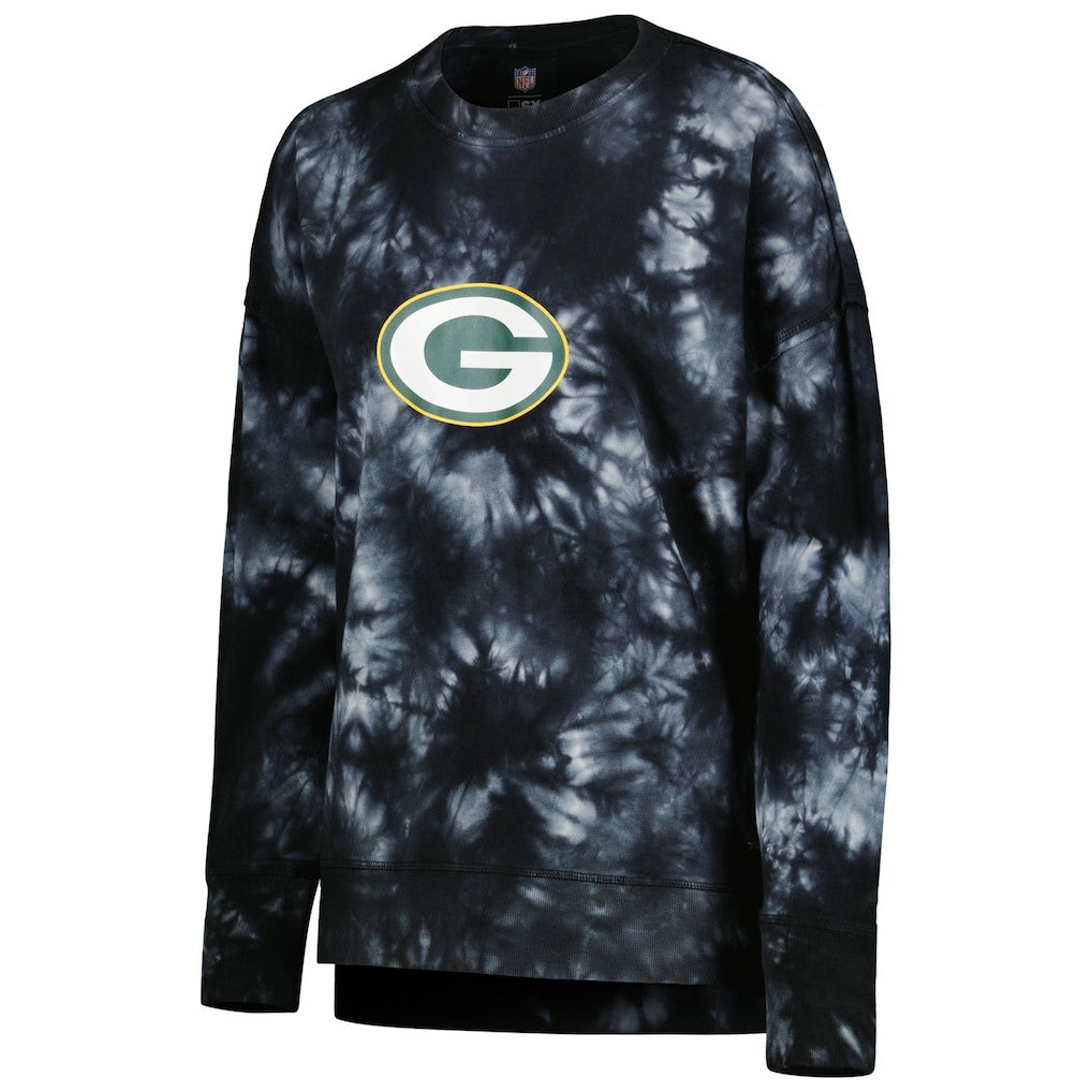 Green Bay Packers MSX by Michael Strahan Women's Bailey Tie-Dye Tri-Blend Pullover Sweatshirt - Black on sale