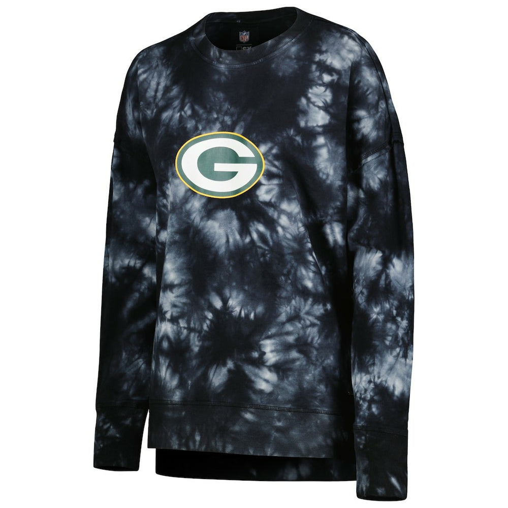 Green Bay Packers MSX by Michael Strahan Women's Bailey Tie-Dye Tri-Blend Pullover Sweatshirt - Black on sale