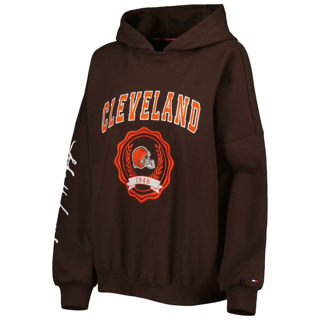 Cleveland Browns Tommy Hilfiger Women's Becca Drop Shoulder Pullover Hoodie - Brown outlet